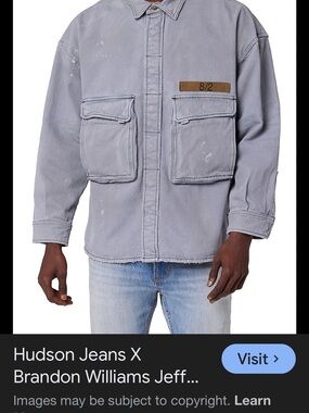 Hudson Jeans Light Gray Utility Jacket with Brown Patch